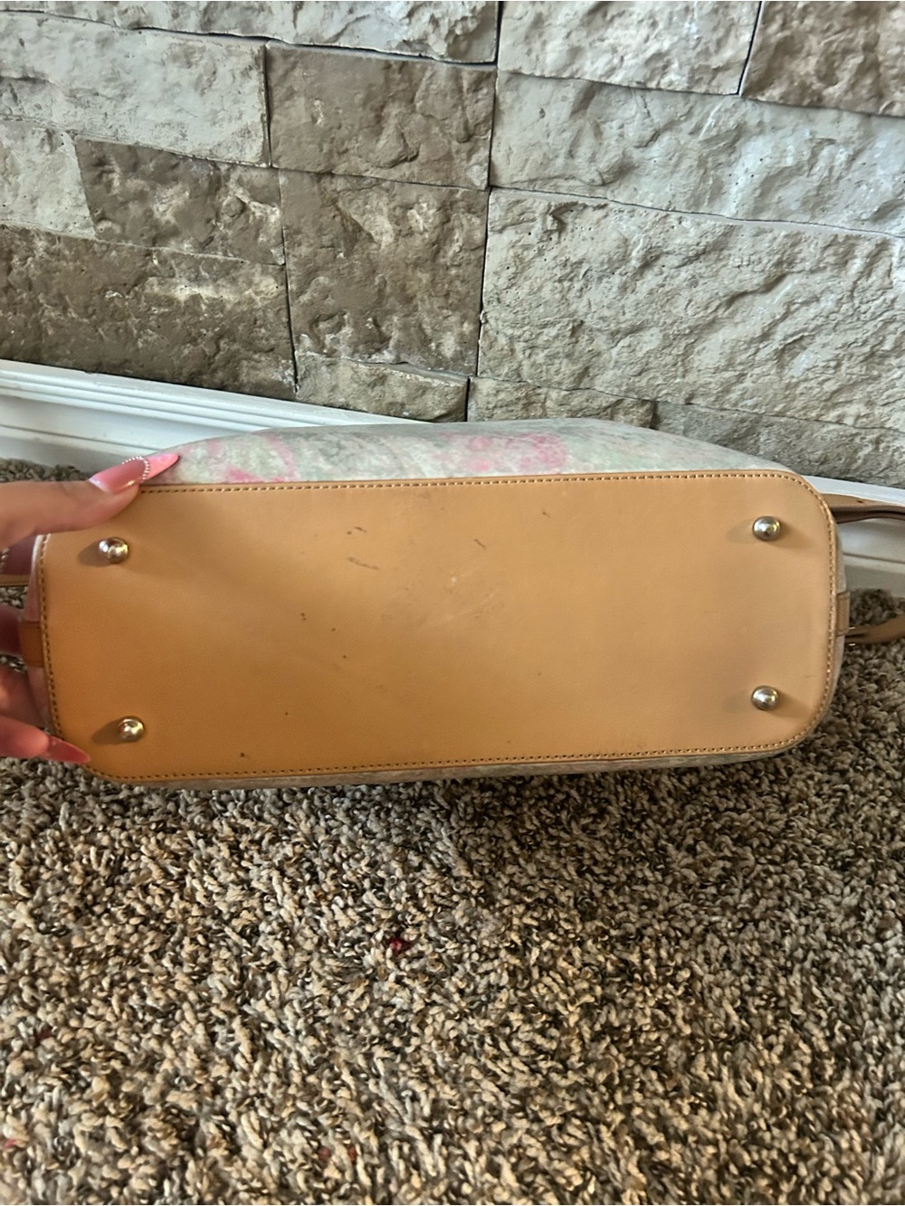 Brahmin Floral Print Crème Talitha Mini Asher Tote Bag with Tan Leather Trim - Picture 7 of 8